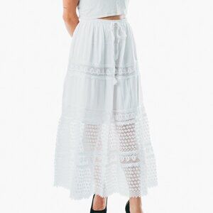 Summer Elastic Waist white Skirt Cotton maxi Casual Loose summer A-line Pleated